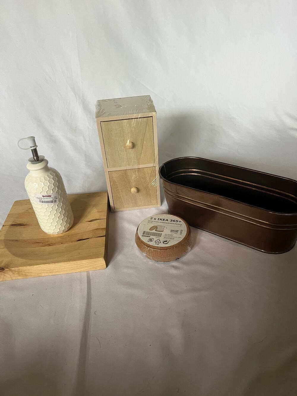 Home Decor Bundle Lot Ceramic Dispenser IKEA Cork Coasters Wood Storage Bin